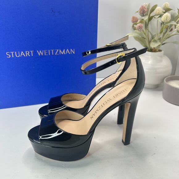 Stuart Weitzman Discoplatform Patent Leather Heels Black Women's 8.5B Tried On - Picture 4 of 12
